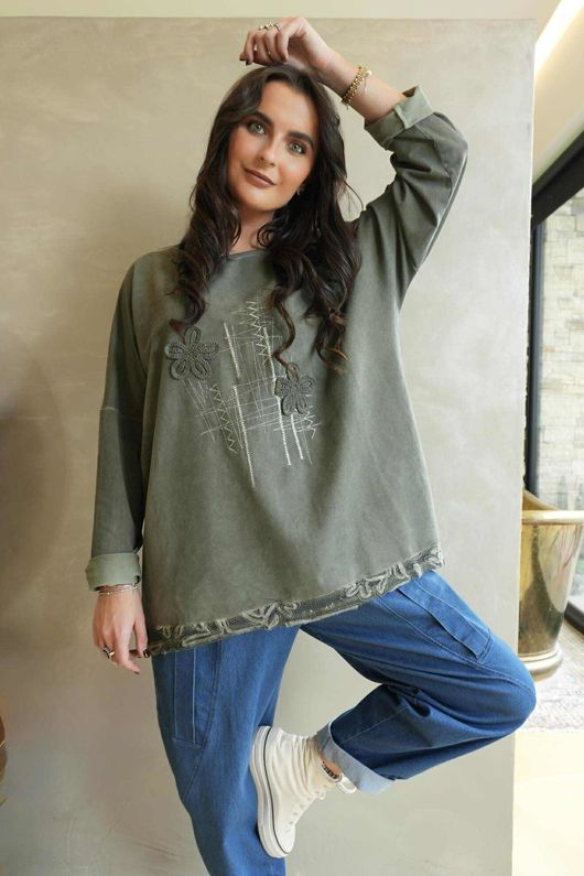 Original Hippie Sweatshirt Vintage Wash Khaki